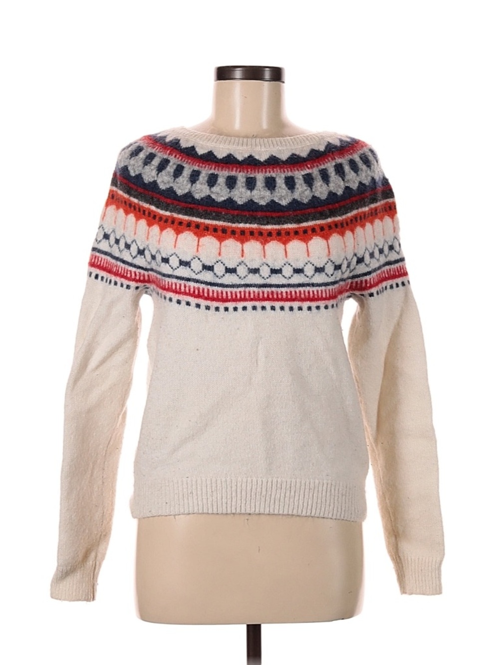 Gap Fairisle Nordic Knit Mohair Wool Blend Cream Sweater Size XS